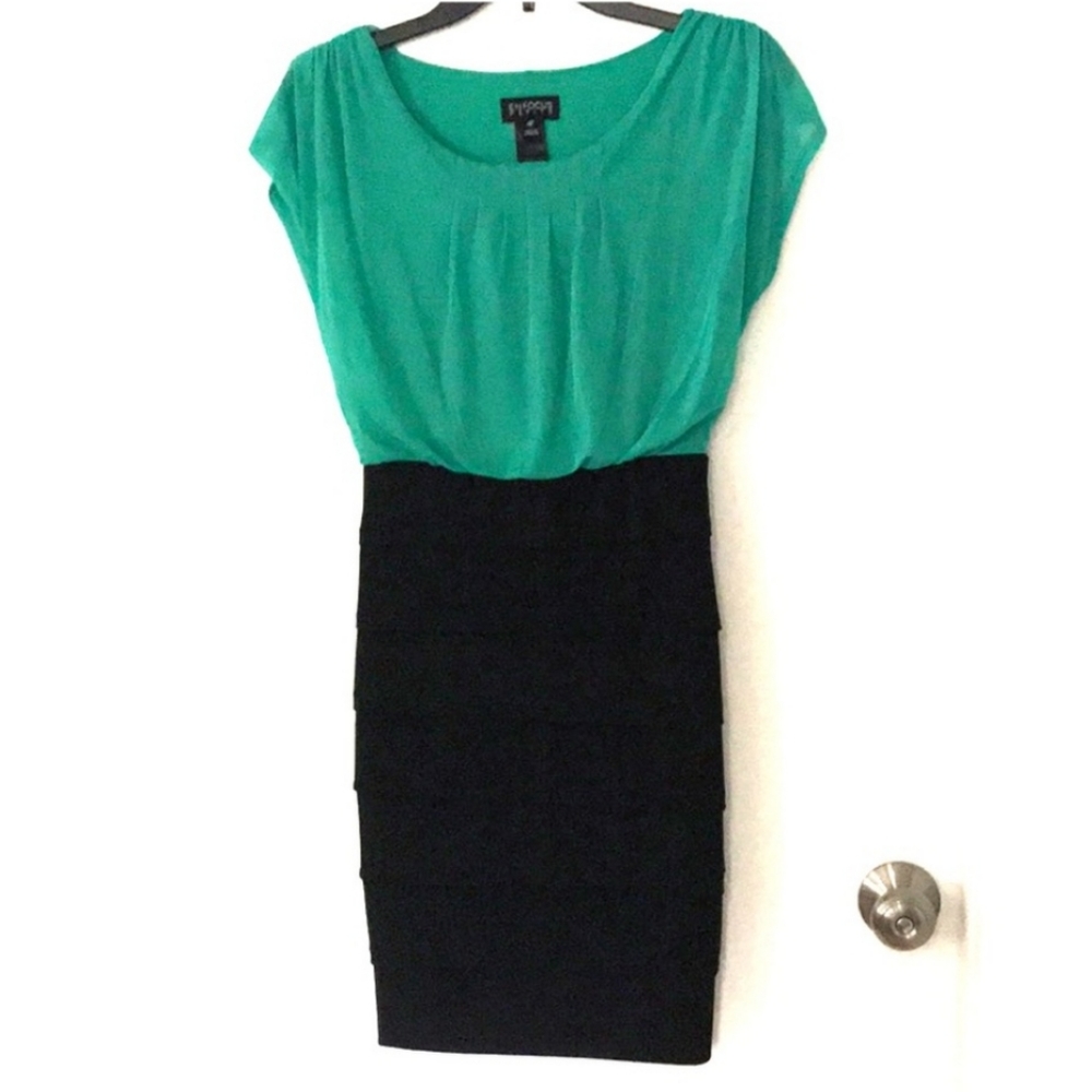 Enfocus Dress navy lace and green